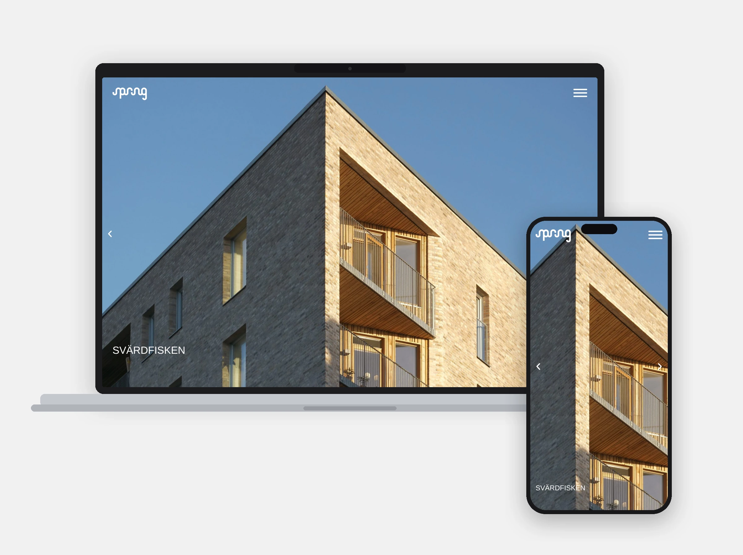 Spring Arkitektkontors hemsida i mobil och desktop